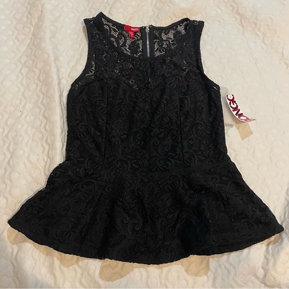 NWT BONGO Black Lace Peplum Top Women’s / Junior’s Medium Sheer Lace Tank Blouse - Picture 1 of 9
